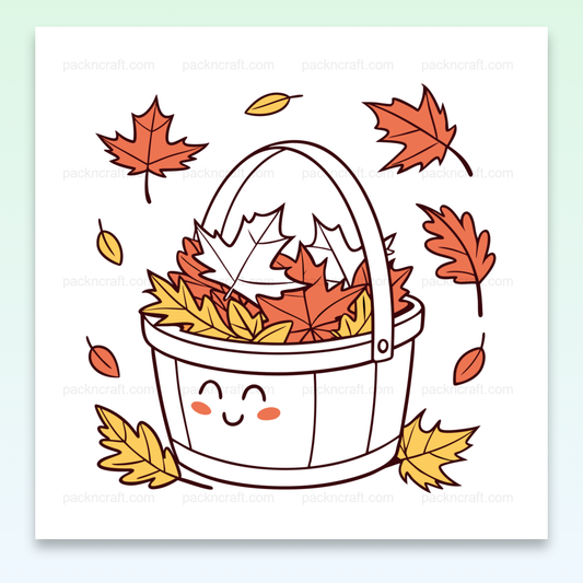 Illustration SVG joyeuse d'un panier de feuilles d'automne pour déco et projets DIY