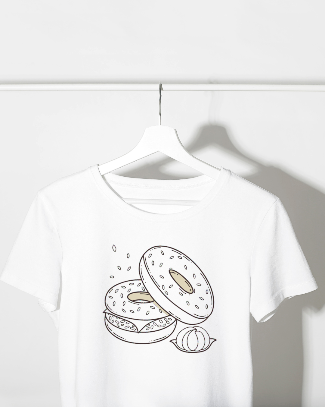 T-shirt rétro orné d'une icône numérique de bagels gourmands pour l'automne