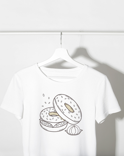 T-shirt rétro orné d'une icône numérique de bagels gourmands pour l'automne
