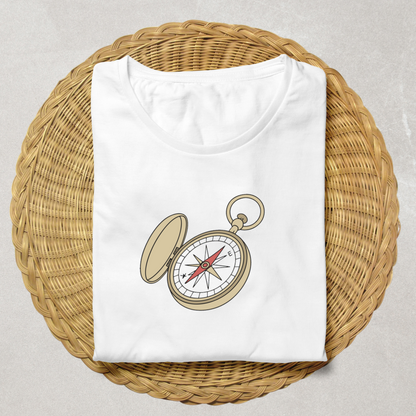 T-shirt mode avec boussole vintage style vectoriel, parfait pour les aventuriers