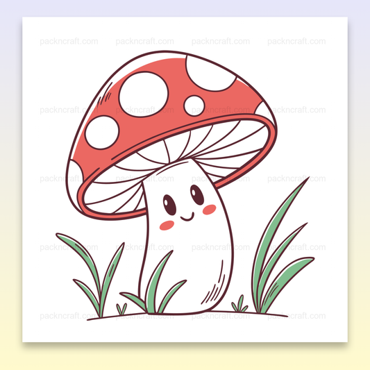 Illustration d'un champignon souriant style doodle, idéale pour DIY et décoration.