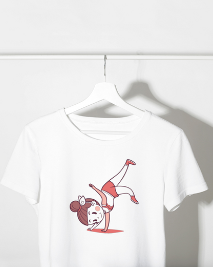 T-shirt illustré d'une gymnaste stylisée en mouvement dynamique