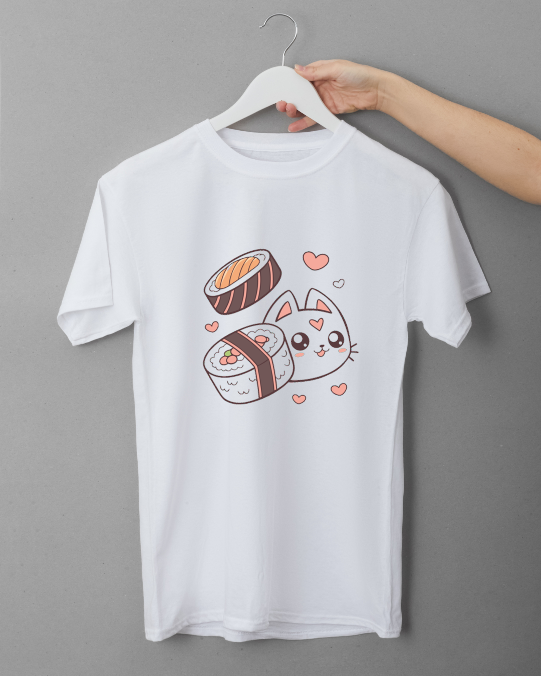 T-shirt avec graphique chat sushi mignon style kawaii et thème gourmand
