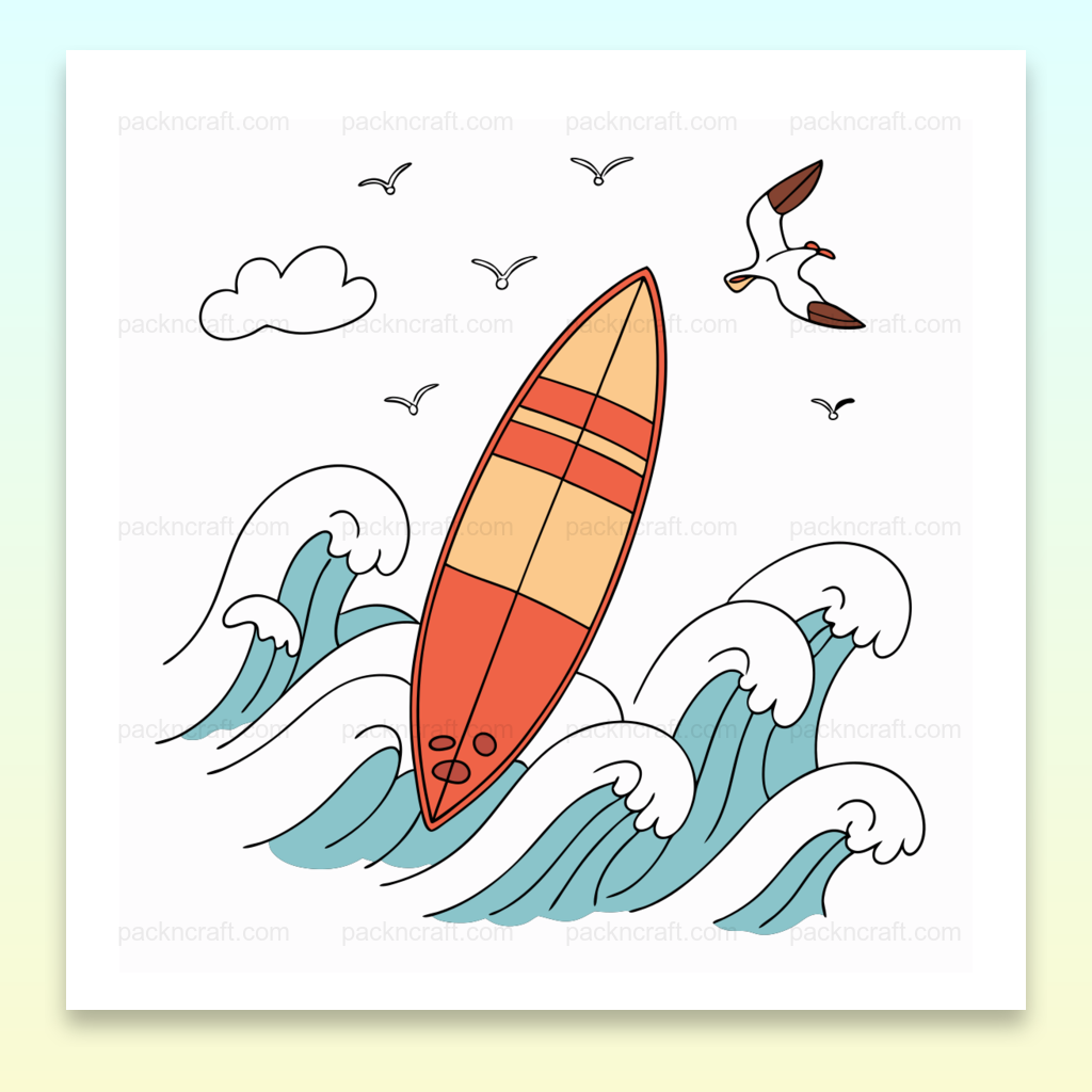 Illustration dynamique de surf en mer pour projets créatifs et décorations.