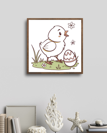 Cadre avec poussin kawaii et œuf pour une déco joyeuse et adorable de Pâques