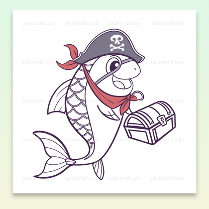 Illustration poisson pirate en style kawaii, idéale pour DIY et papeterie