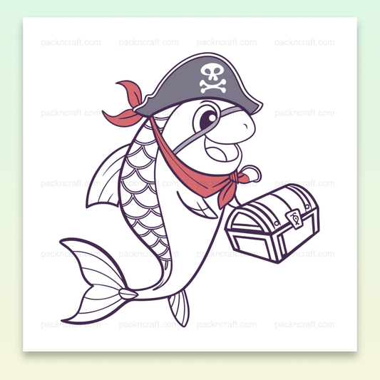 Illustration poisson pirate en style kawaii, idéale pour DIY et papeterie