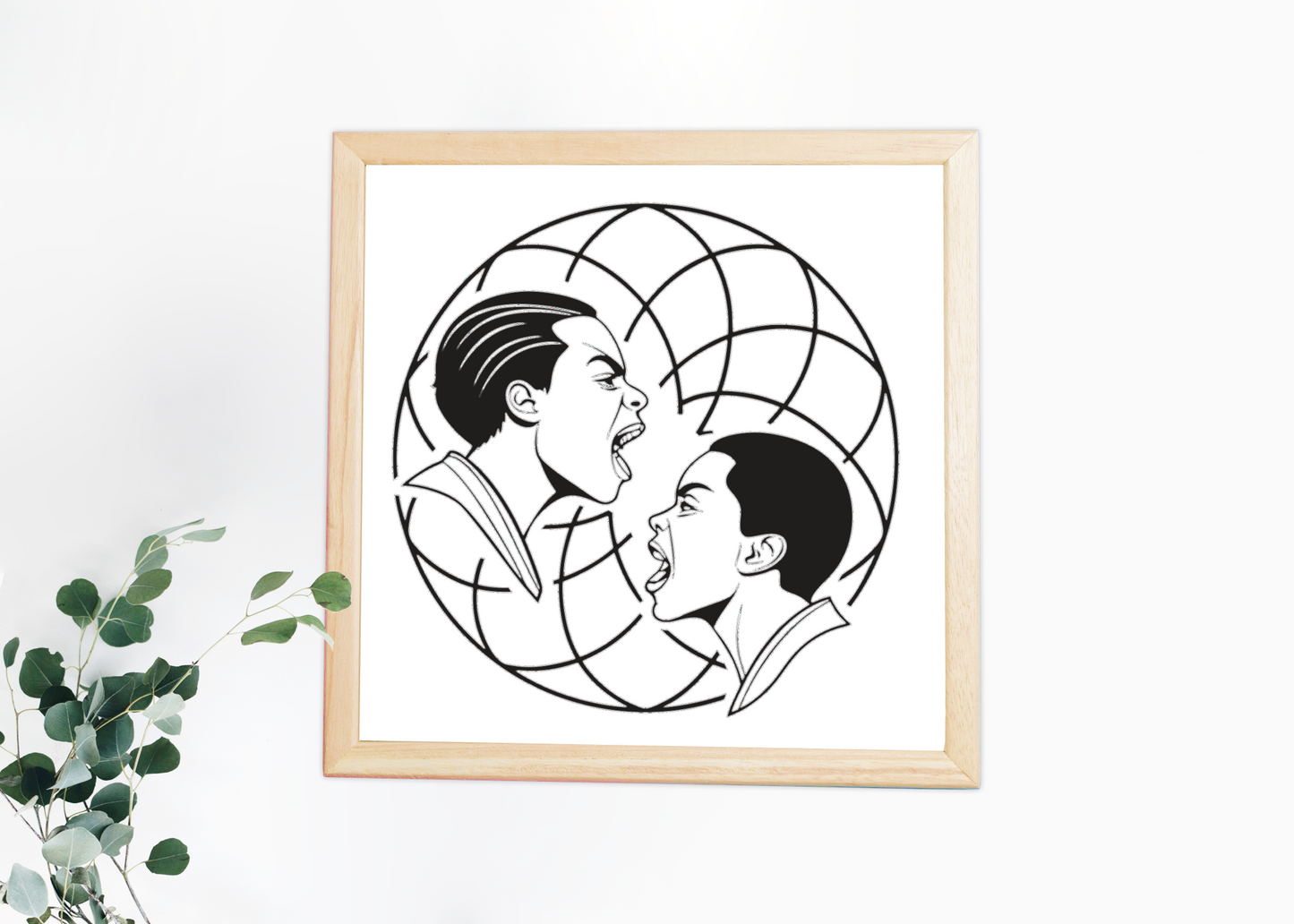 Cadre avec icône graphique expressive, duel humain en style vectoriel captivant