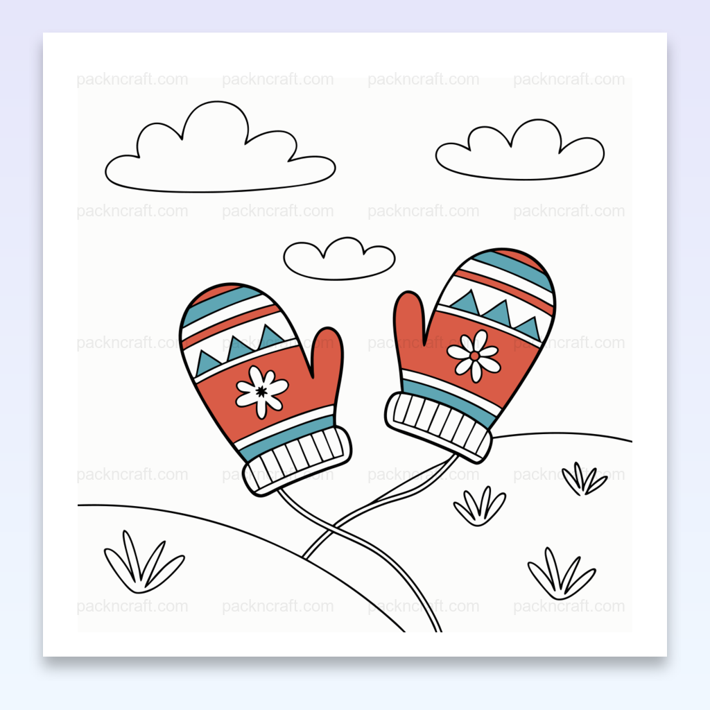 Illustration stylisée de moufles hivernales, parfaites pour DIY et papeterie