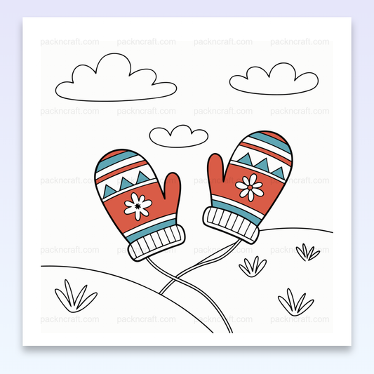 Illustration stylisée de moufles hivernales, parfaites pour DIY et papeterie