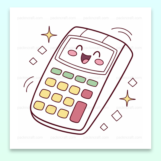 Illustration SVG de calculatrice souriante, idéale pour projets éducatifs et créatifs.