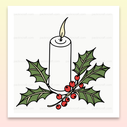 Illustration festive de bougie de Noël avec feuilles de houx, parfaite pour décoration et papeterie