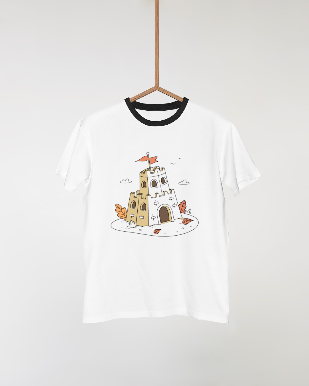 T-shirt avec motif château de sable automnal orné d'une icône thématique nature