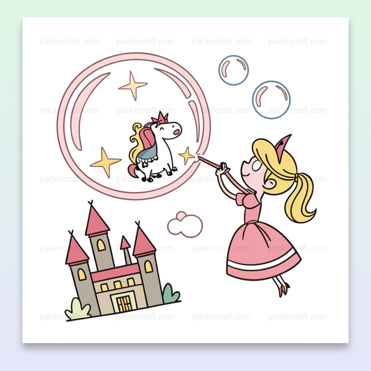 Illustration de princesse et licorne dans un style doodle pour projets créatifs