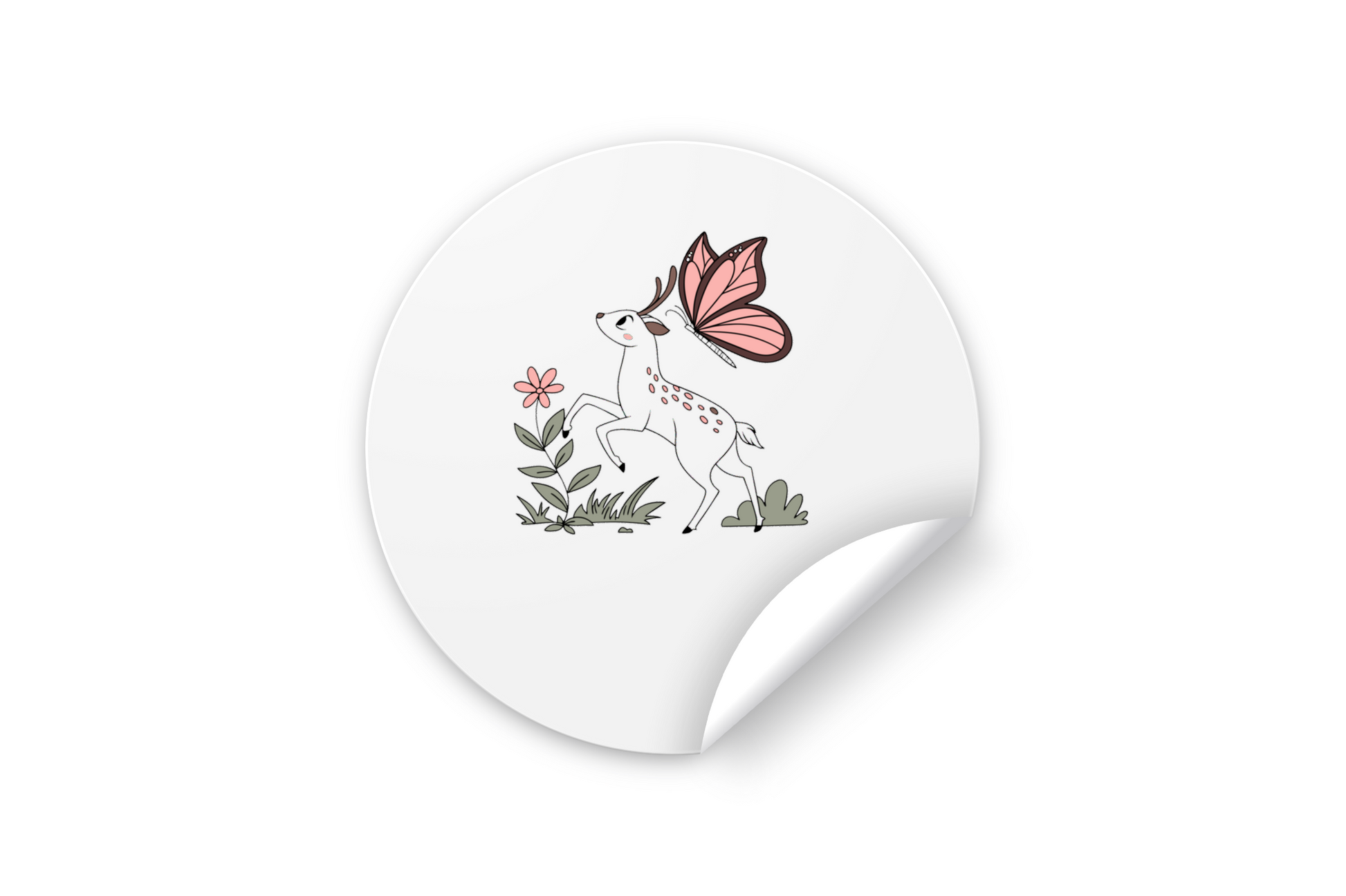Sticker décoratif faon et papillon pastel sur fond doux et naturel