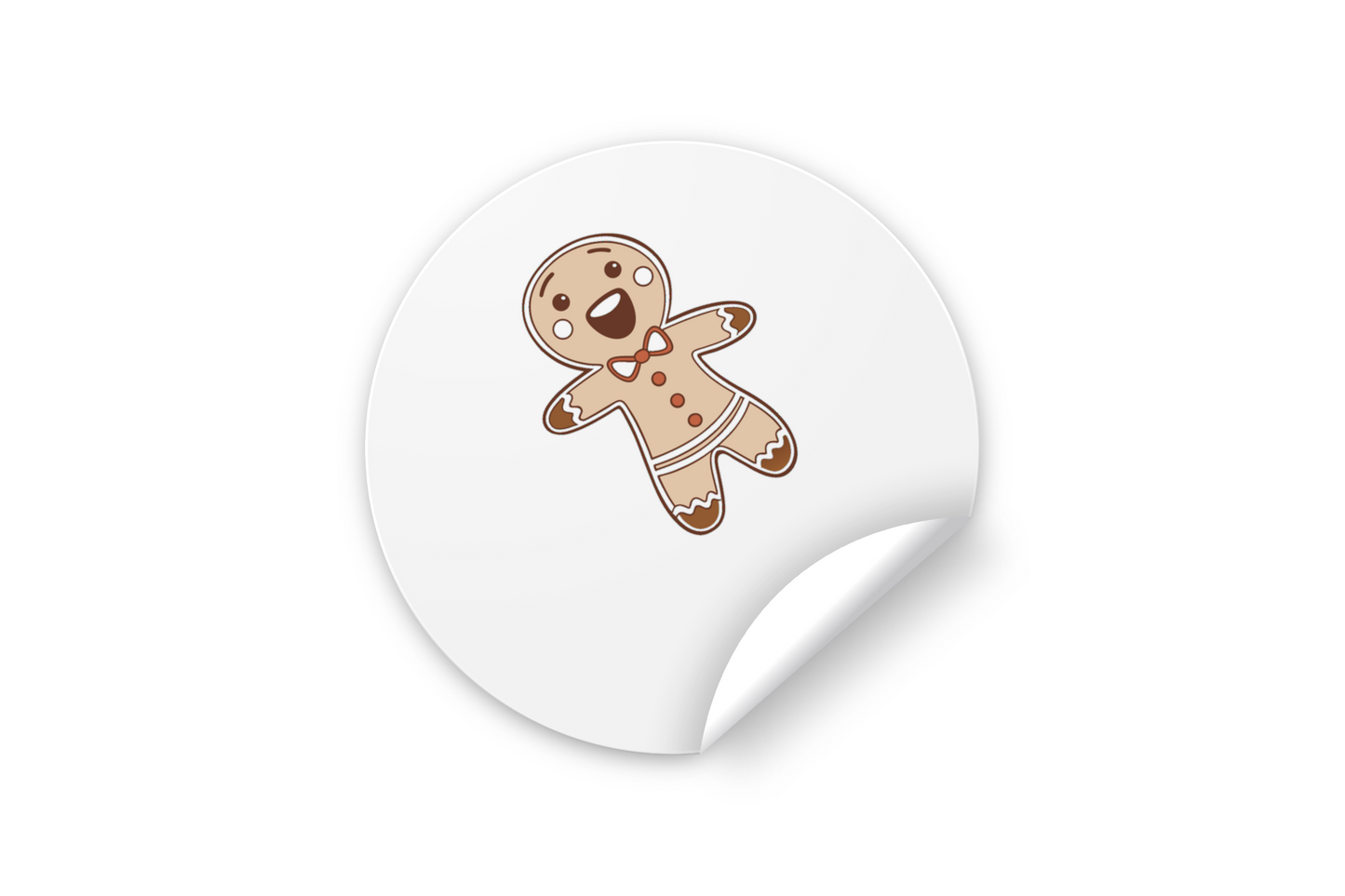 Sticker festif sur Noël montrant un petit biscuit joyeux avec un design délicat