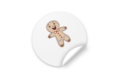 Sticker festif sur Noël montrant un petit biscuit joyeux avec un design délicat