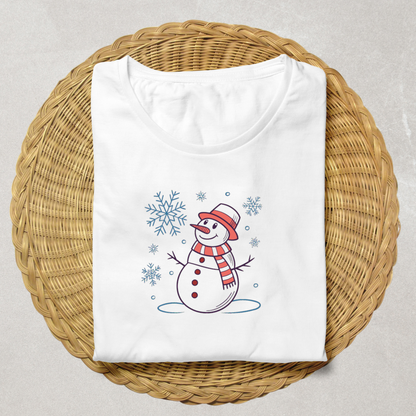 T-shirt hivernal avec bonhomme de neige espiègle en style doodle