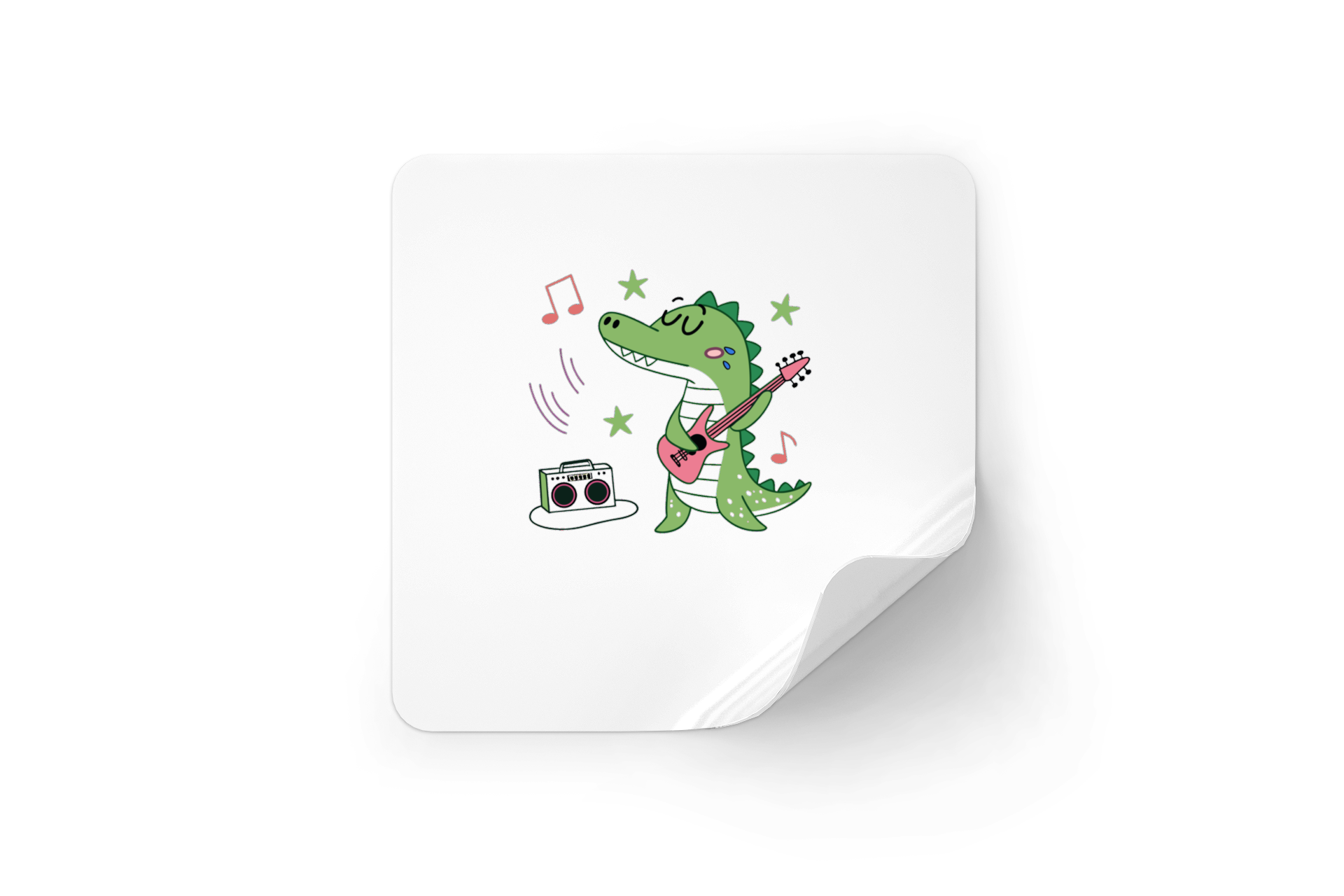 Sticker coloré avec crocodile rockeur au style pastel dynamique et musical