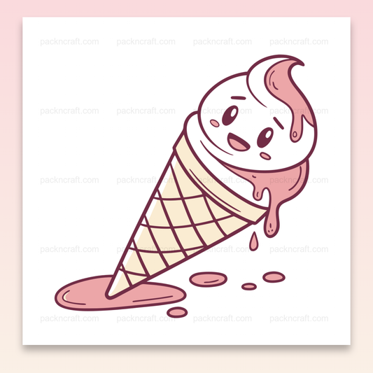 Illustration d'un cornet de glace fondant Kawaii, parfait pour projets créatifs DIY.