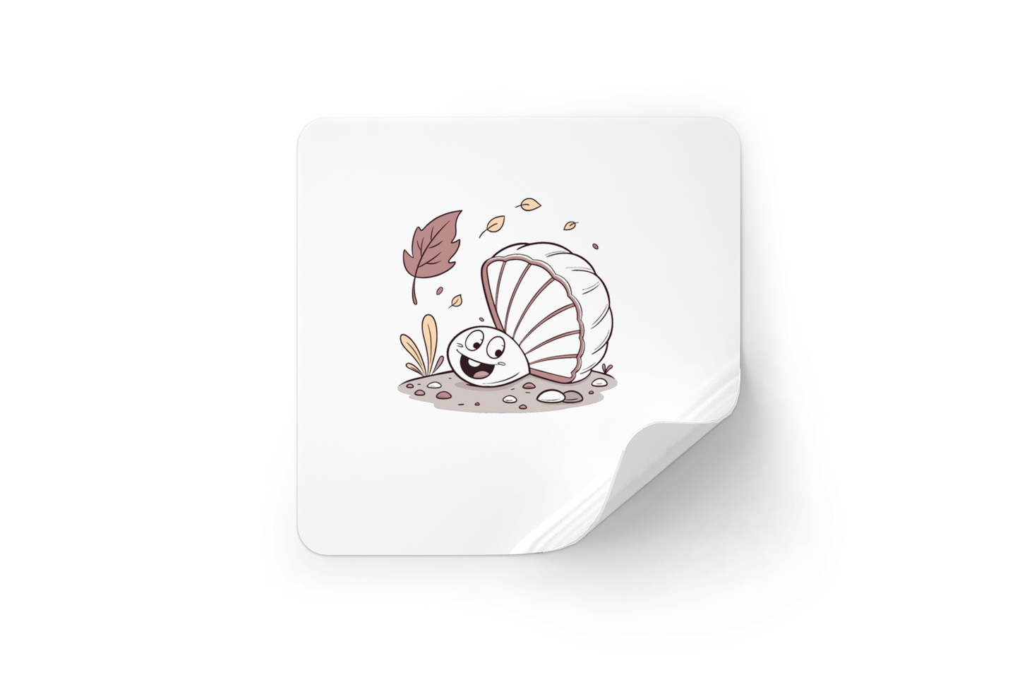 Sticker marin avec un coquillage joyeux en automne style minimaliste