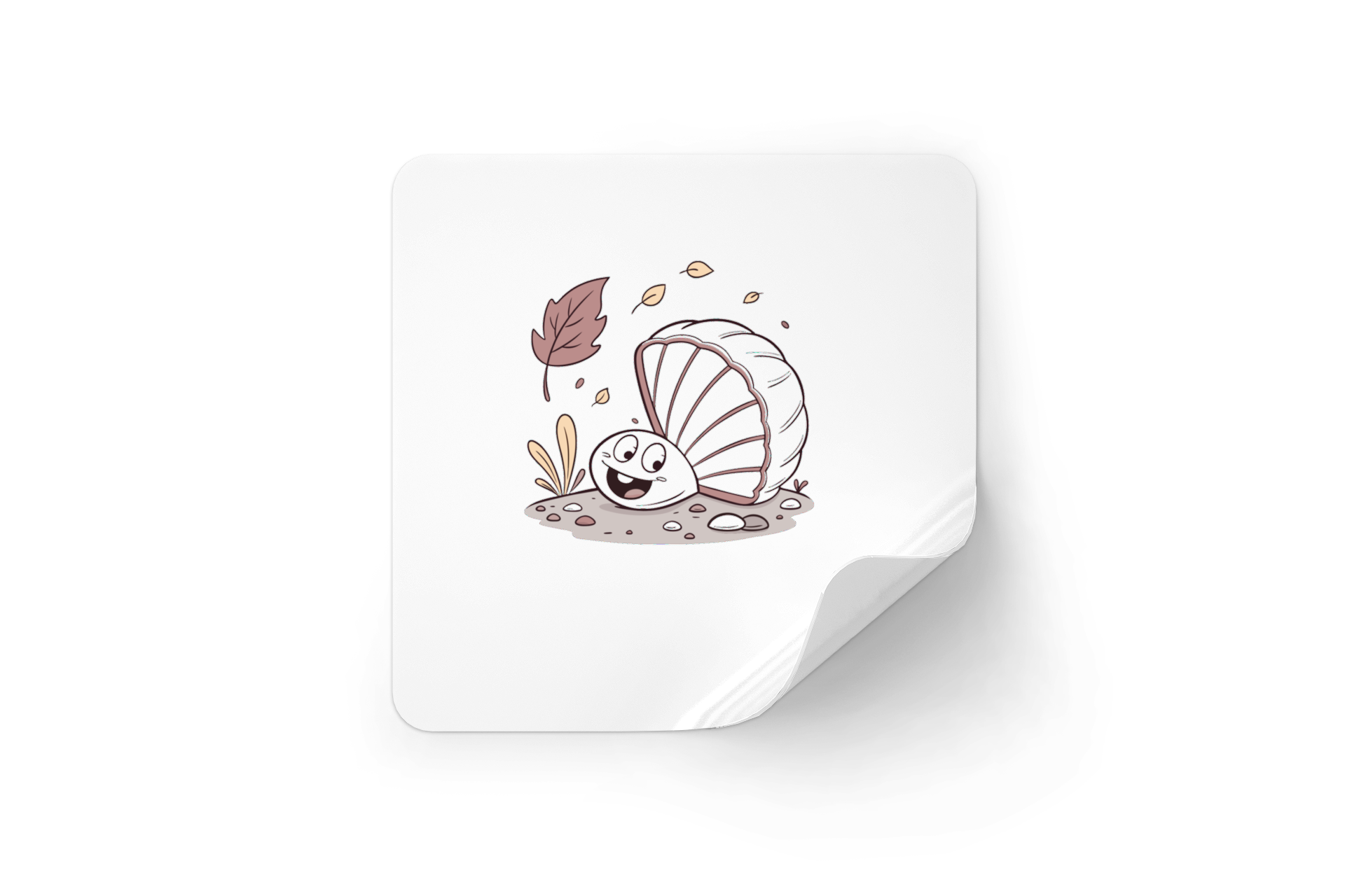 Sticker marin avec un coquillage joyeux en automne style minimaliste
