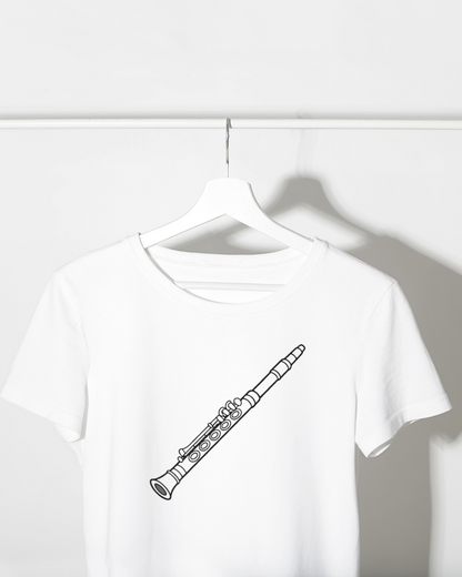T-shirt raffiné avec motif clarinette élégante pour amateurs de musique