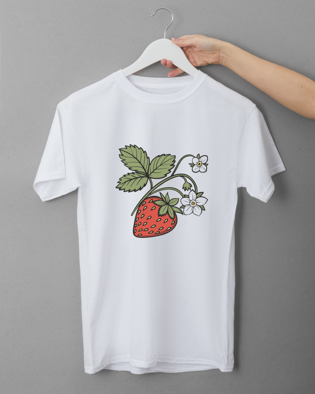 Un t-shirt orné d'une fraise et fleurs style vintage avec icône nature élégante