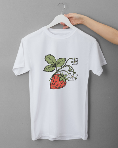 Un t-shirt orné d'une fraise et fleurs style vintage avec icône nature élégante