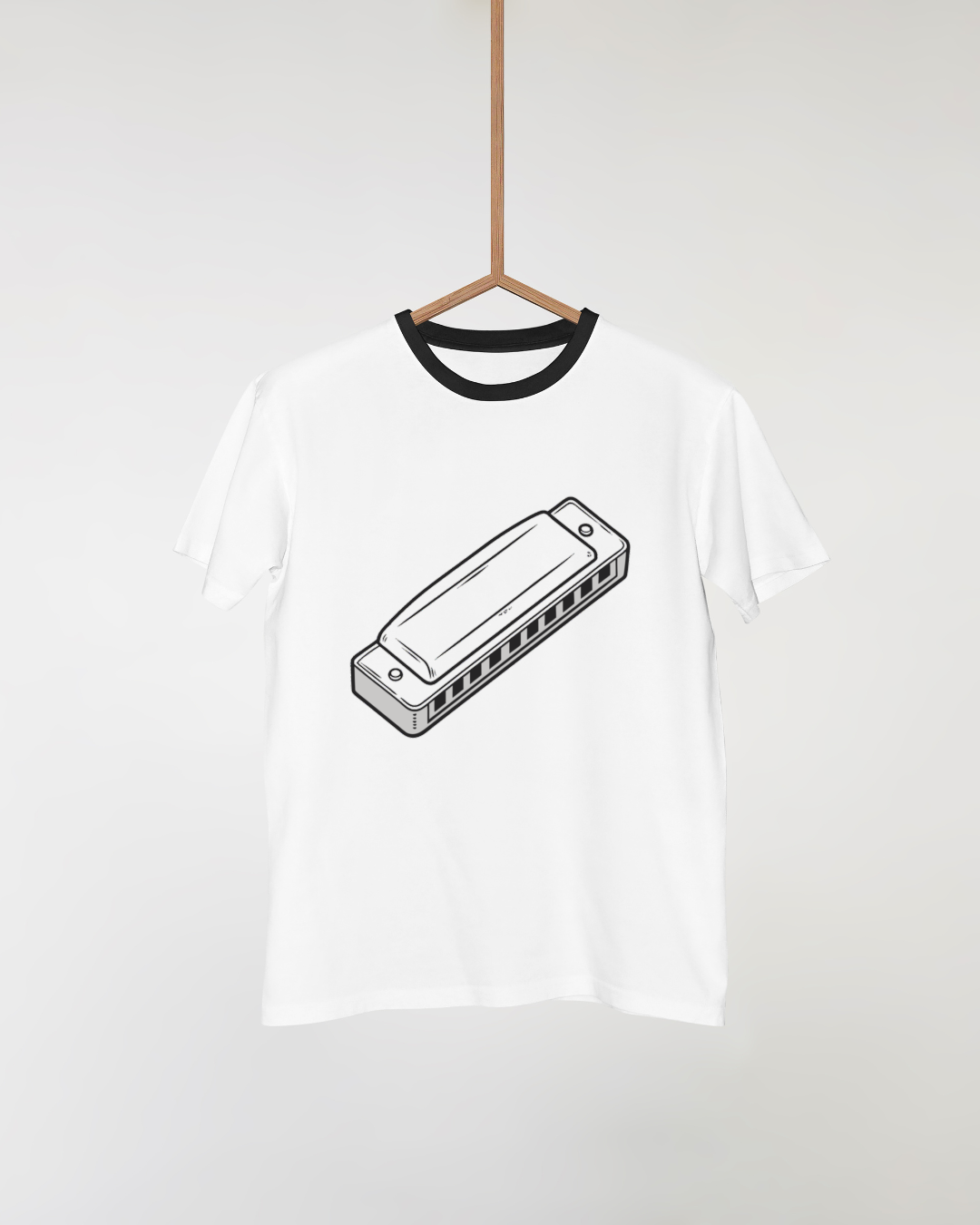 T-shirt avec icône harmonica dans un style doodle musical