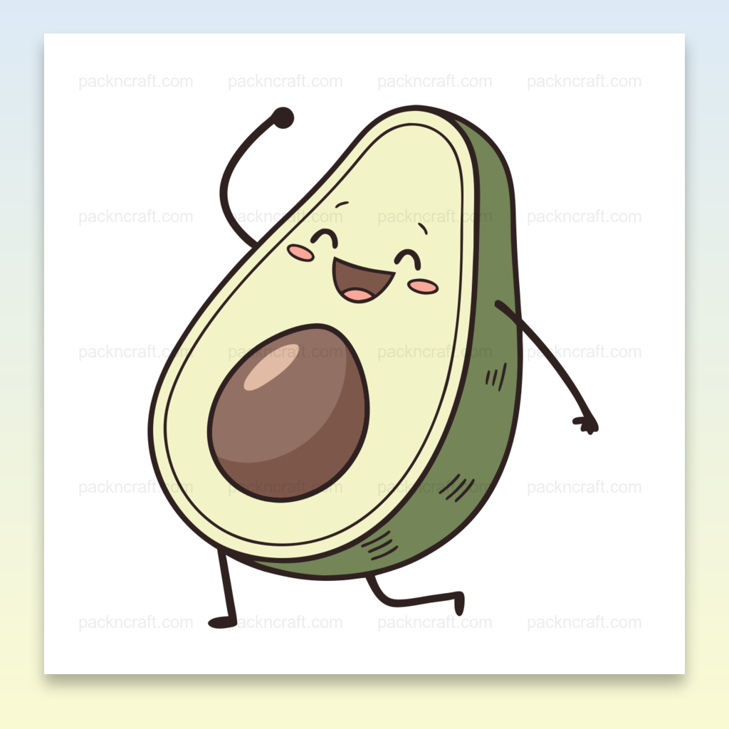 Illustration d'un avocat dansant joyeux au style cartoon pour DIY et papeterie.