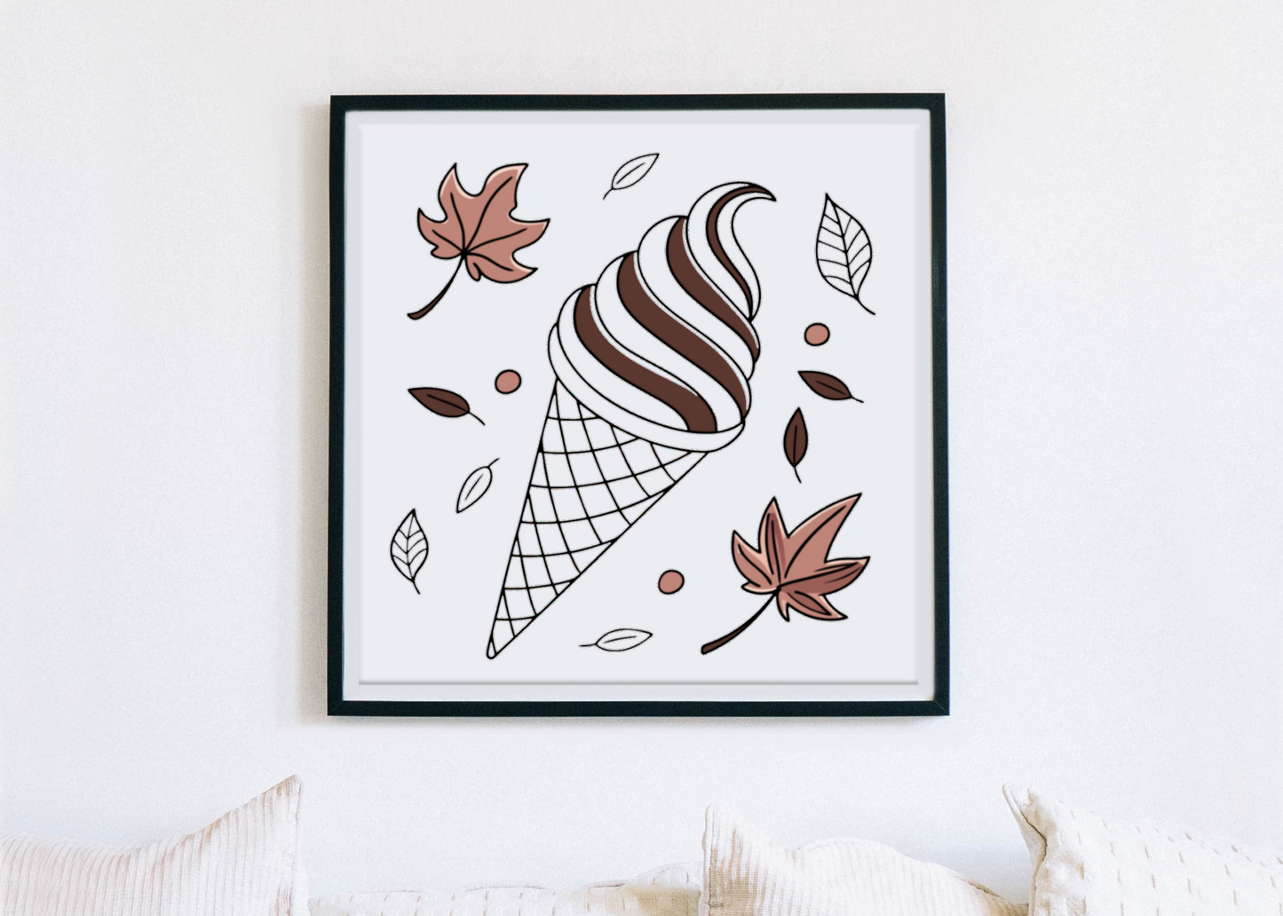 Cadre affichant une icône numérique de cornet de glace automnal style vectoriel