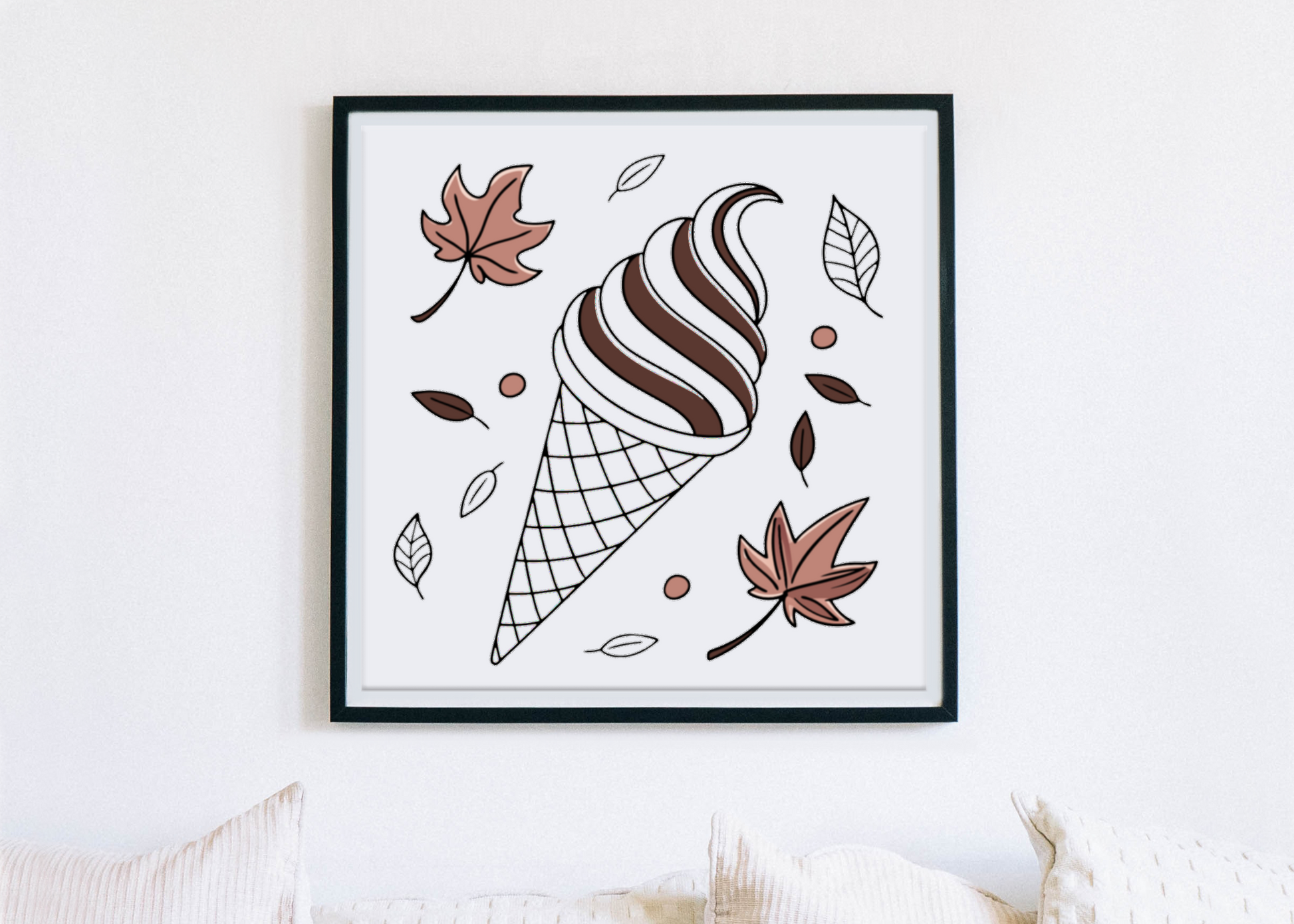 Cadre affichant une icône numérique de cornet de glace automnal style vectoriel