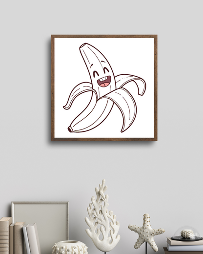 Cadre amusant avec banane épluchée en style cartoon coloré