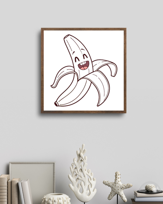Cadre amusant avec banane épluchée en style cartoon coloré