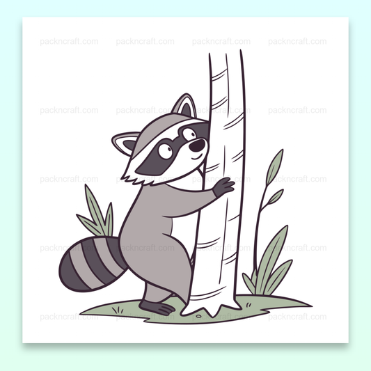 Raton laveur curieux dans la forêt au style SVG ludique, idéal pour DIY et papeterie