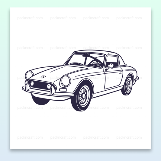 Illustration de voiture vintage élégante, idéale pour la décoration., Design de tasse avec une voiture classique, ajout parfait pour votre collection., Sticker de voiture rétro, parfait pour décorer vos affaires personnelles., Motif de chemise classique mettant en avant l'élégance vintage., Illustration encadrée pour une déco murale au style rétro sophistiqué.