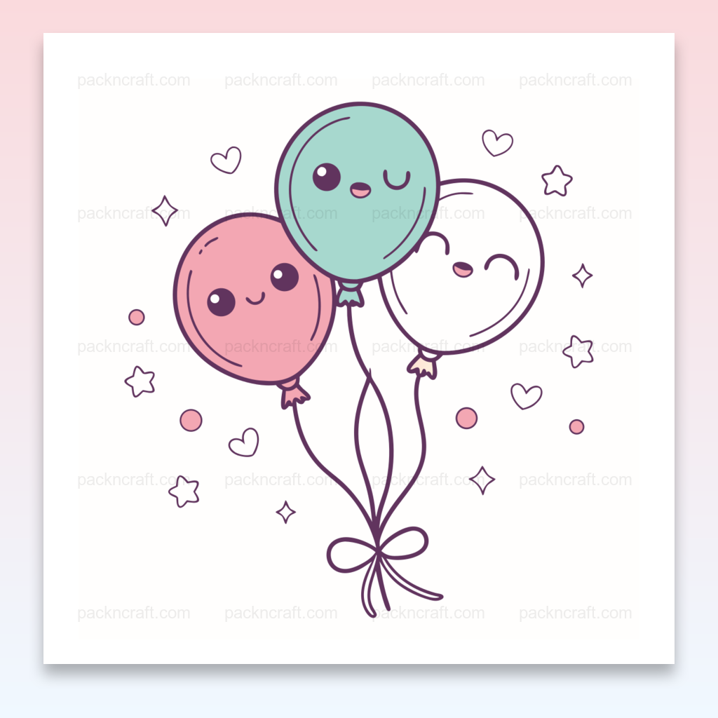 Illustration numérique de ballons kawaii en format PNG pour imprimer
