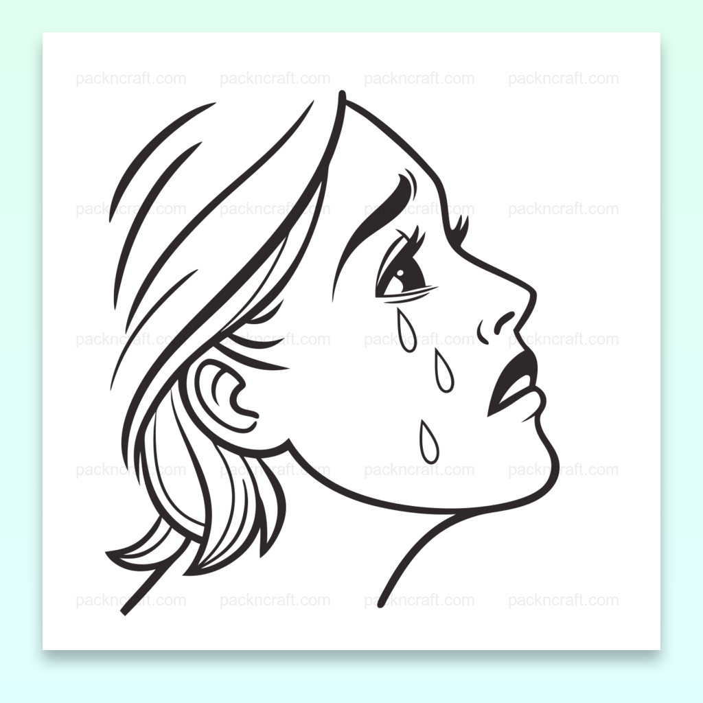 Illustration minimaliste d'un visage en pleurs, style émotionnel pour décoration et DIY.