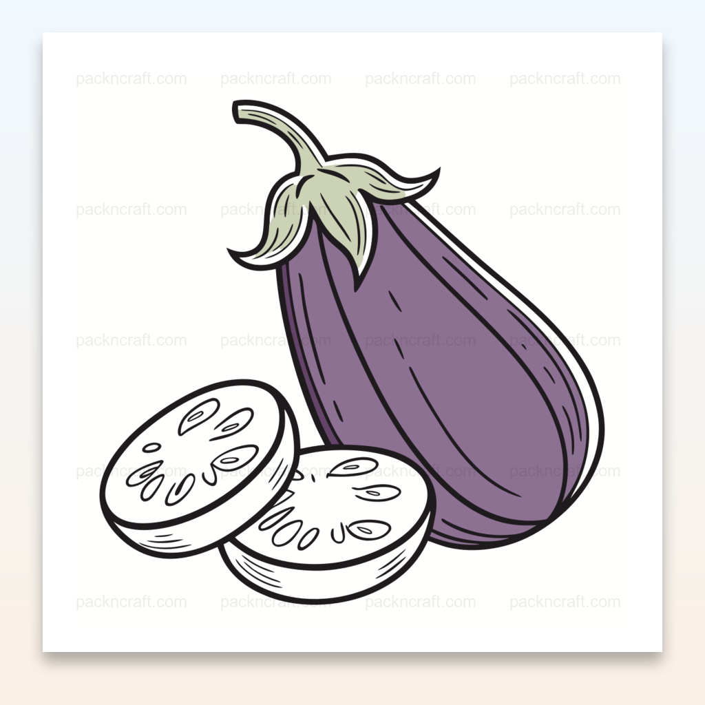 Illustration de l'aubergine tranchée en style minimaliste pour projets créatifs.