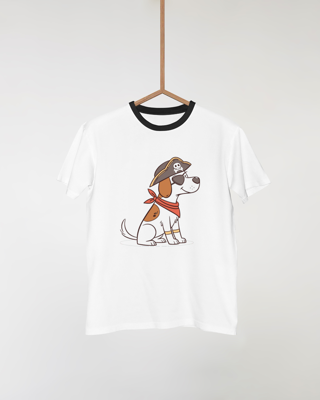 T-shirt avec un chien pirate minimaliste affichant une joie aventureuse