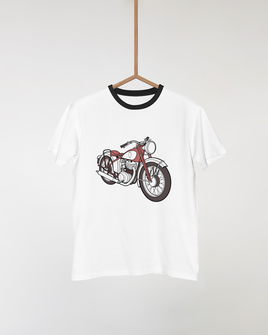 T-shirt stylisé présentant une moto ancienne et design rétro.