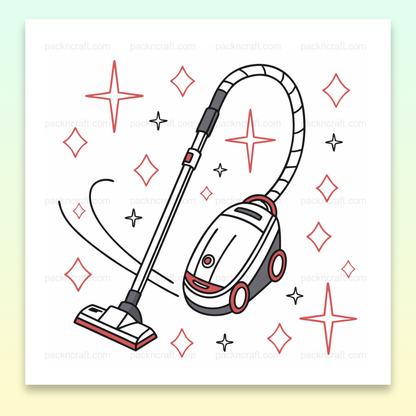 Illustration d'un aspirateur moderne entouré d'étoiles, fichier SVG numérique