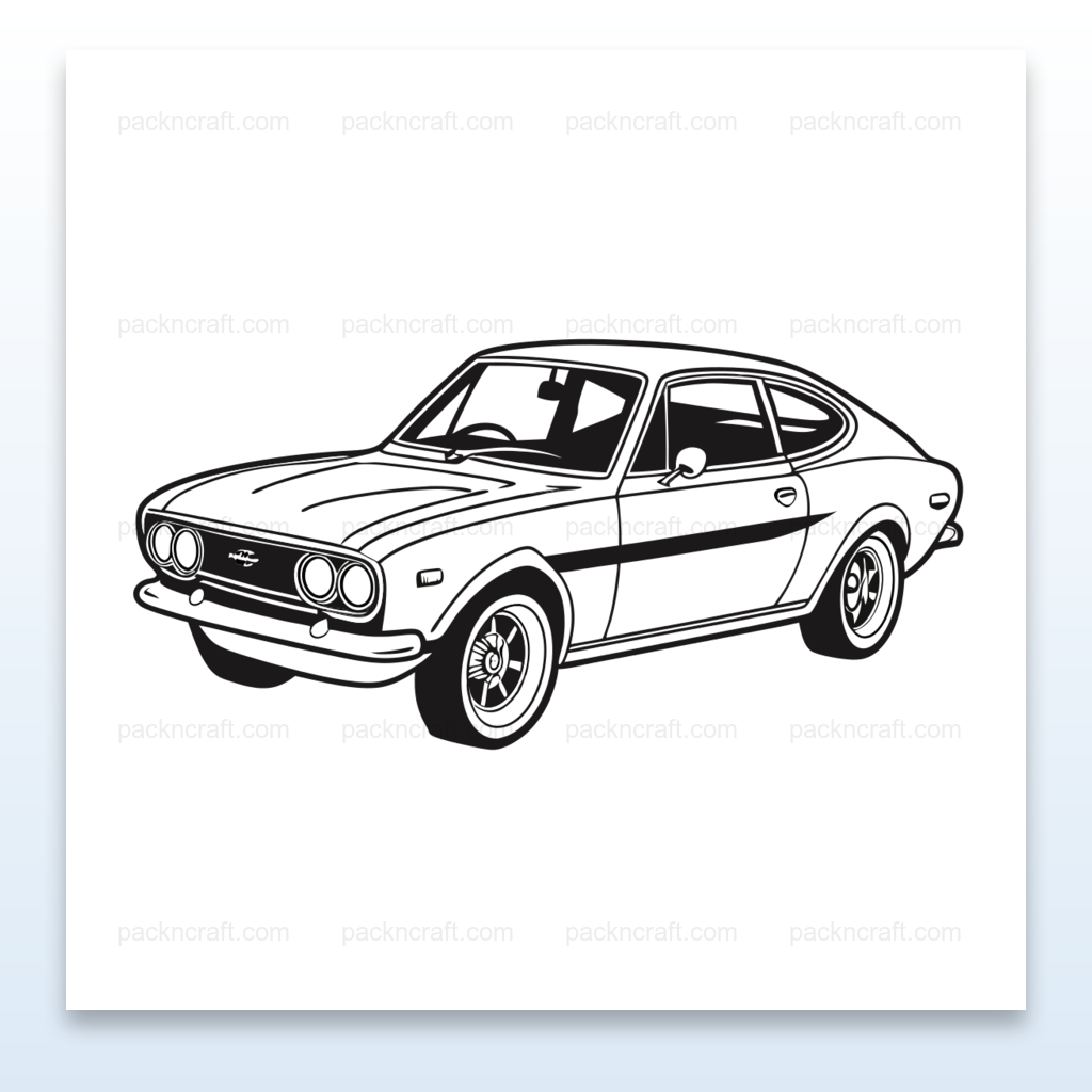 Design vintage de la voiture Mazda RX3, parfait pour des projets d'art numérique.
