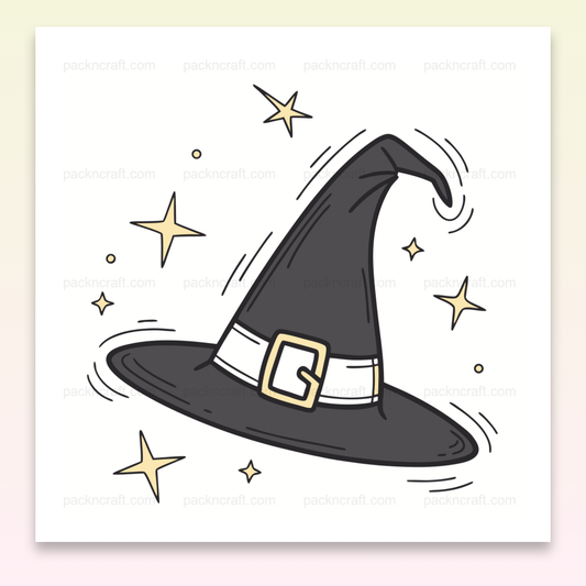 Illustration d'un chapeau de sorcier tourbillonnant avec des étoiles, pour usage créatif et décoratif