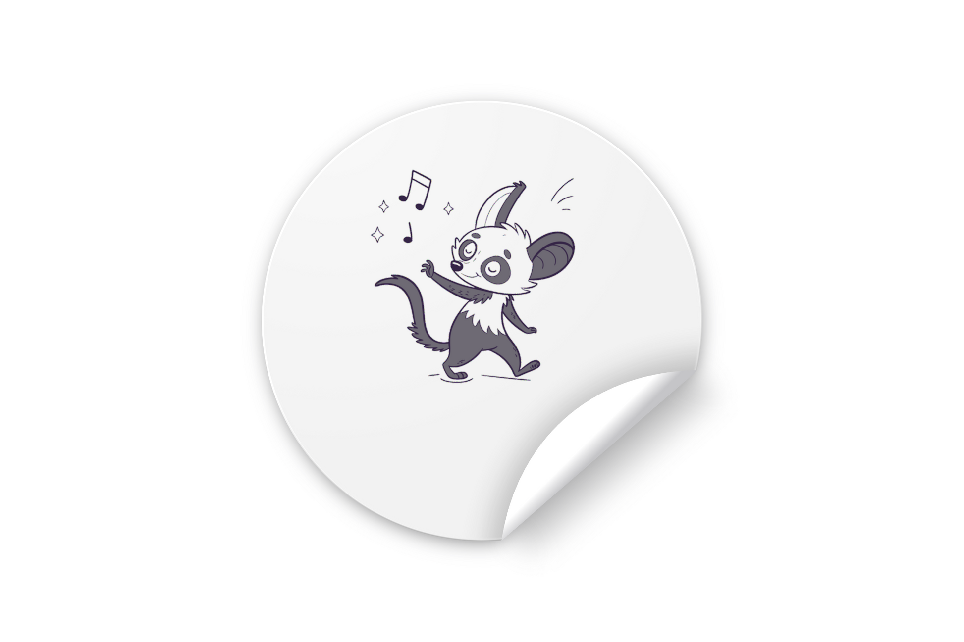 Sticker orné d'un lémurien dansant en doodle stylisé évoquant une ambiance musicale