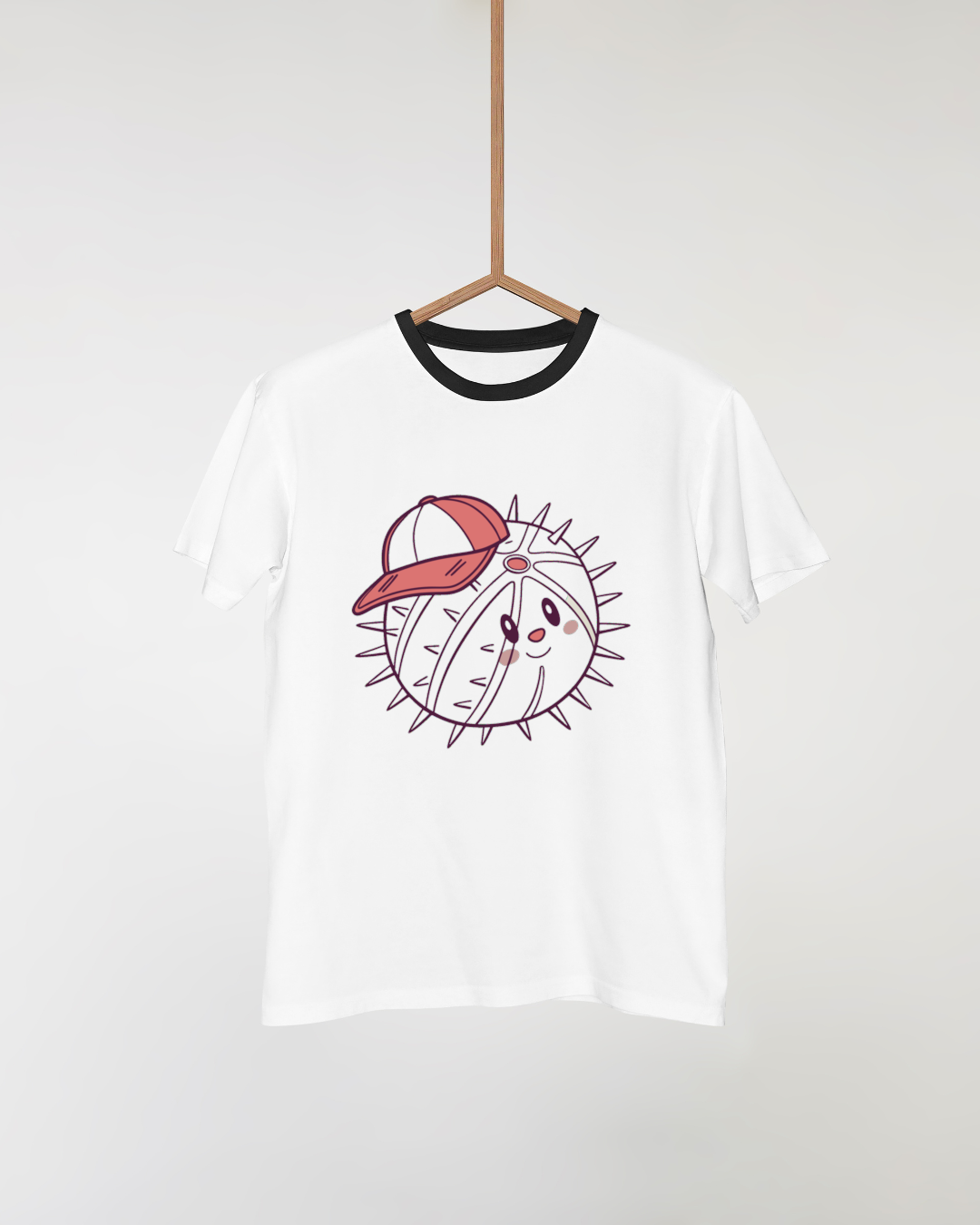 T-shirt amusant avec motif poisson-globe marin et casquette bleue vivante