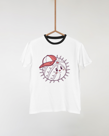 T-shirt amusant avec motif poisson-globe marin et casquette bleue vivante