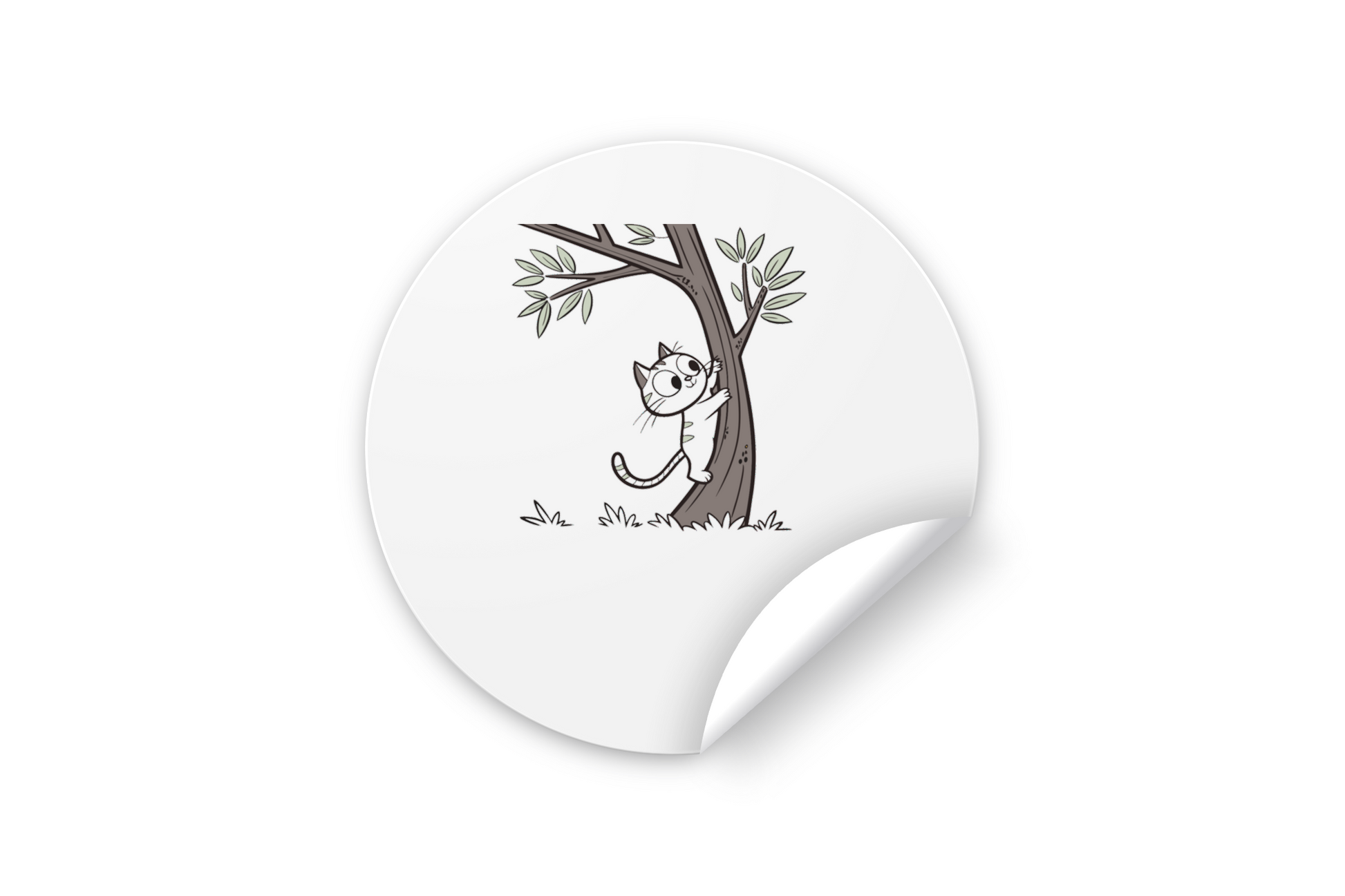 Sticker avec chat grimpeur d'arbre en style minimaliste sur fond ludique