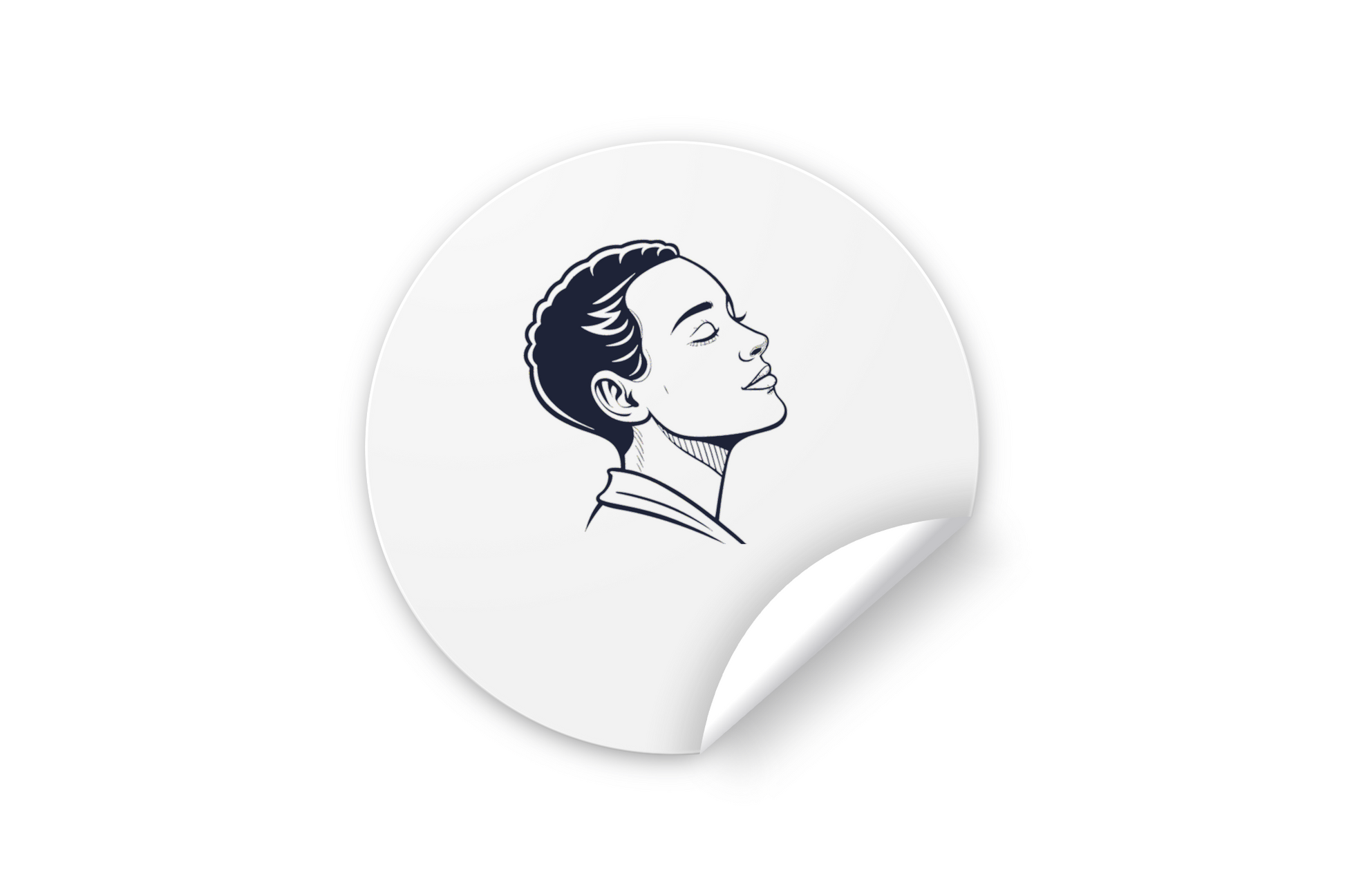 Sticker avec visage paisible en style vectoriel raffiné sur fond minimaliste